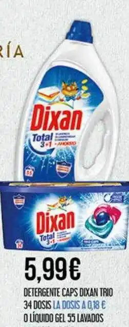 Claudio Detergente caps dixan trio 34 dosis o líquido gel 55 lavados oferta