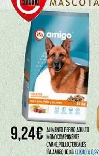 Claudio Alimento perro adulto monocomponente carne pollo cereales ifa amigo oferta