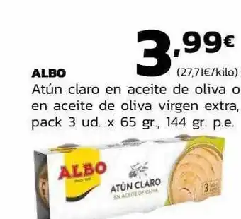 Supermercados Lupa Albo atún claro en aceite de oliva o en aceite de oliva virgen extra pack 3 oferta