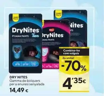 Caprabo 2a unitat -70% dry nites gamma de bolquers per a enuresi senyalada oferta