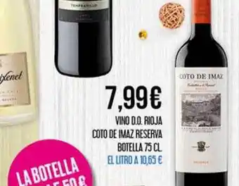 Claudio Vino d.o. rioja coto de imaz reserva botella oferta