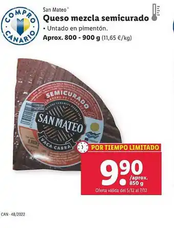 Lidl San mateo queso mezcla semicurado oferta