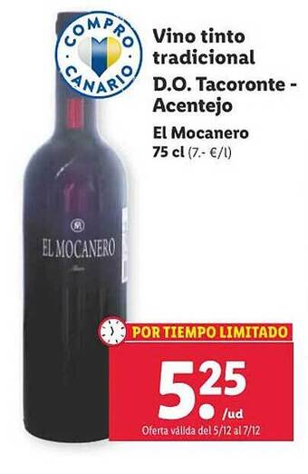 Lidl Vino tinto tradicional d.o. tacoronte - acentejo oferta