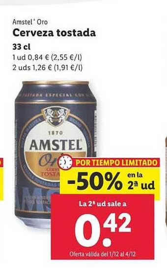 Lidl Amstel oro cerveza tostada oferta