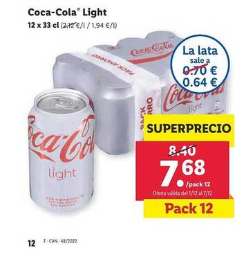 Lidl Coca-cola light oferta