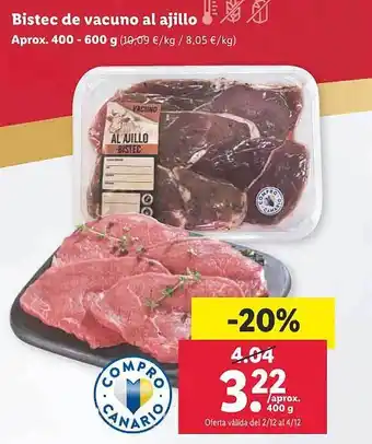 Lidl Bistec de vacuno al ajillo oferta