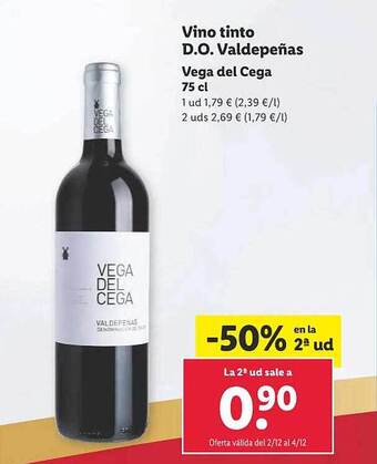 Lidl Vino tinto d.o. valdepeñas vega del cega oferta