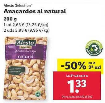 Lidl Alesto selection anacardos al natural oferta