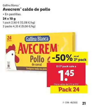 Lidl Gallina blanca avecrem caldo de pollo oferta