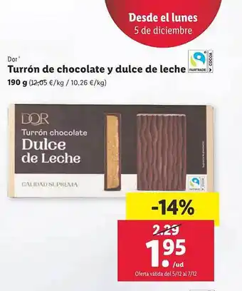 Lidl Dor turrón de chocolate y dulce de leche oferta