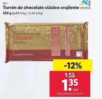 Lidl Dor turrón de chocolate clásico crujiente oferta