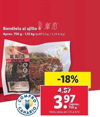 Lidl Bondiola al ajillo oferta