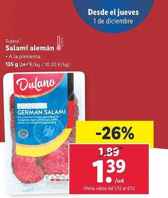 Lidl Dulano salami alemán oferta