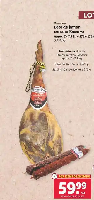 Lidl Montesano lote de jamón serrano reserva oferta