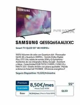 Movistar Samsung qe55q65aauxxc smart tv qled 55 oferta