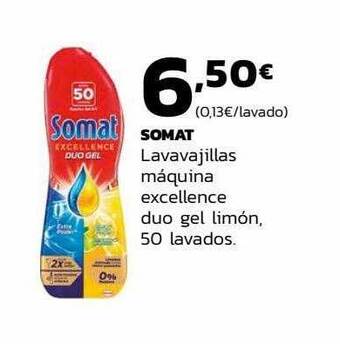 Supermercados Lupa Somat lavavajillas máquina excellence duo gel limón 50 lavados oferta