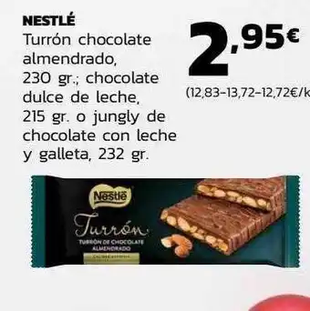 Supermercados Lupa Nestlé turrón chocolate almendrado chocolate dulce de leche o jungly de chocolate con leche y galleta oferta