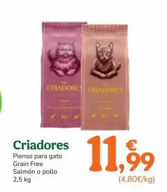 TiendAnimal Criadores pienso para gato grain free salmón o pollo oferta