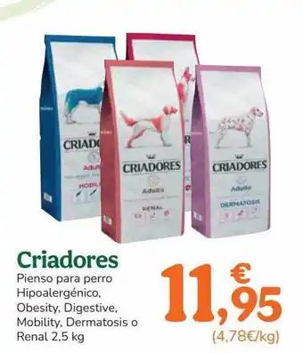 TiendAnimal Criadores pienso para perro hipoalergénico, obesity, digestive, mobility, dermatosis o renal 2.5kg oferta