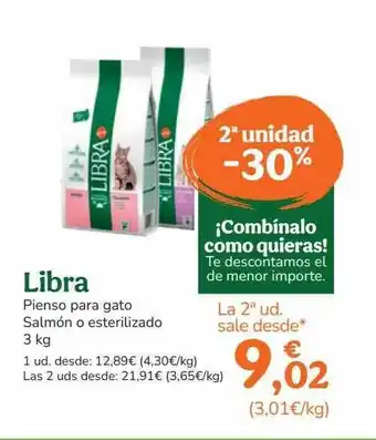 TiendAnimal 2a unidad -30% libra pienso para gato salmón o esterilizado oferta