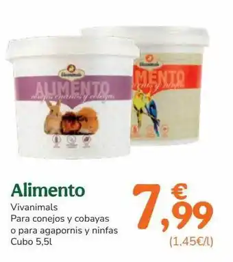 Alimento vivanimals para conejos y cobayas o para agapornis y ninfas cubo