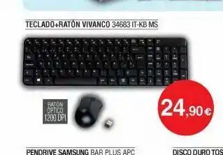 Milar Teclado+ratón vivanco 34683 it-kb ms baton optico 1200 dpi pendrive samsung bar plus apc 24,90€ oferta