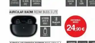 Milar Auricular xiaomi redmi buds 3 lite auto hasta 19 horas usbc bluetooth 5.2 disponible negro 24,90 € oferta