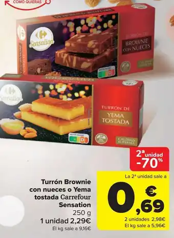 Carrefour Turrón brownie con nueces o yema tostada carrefour sensation oferta