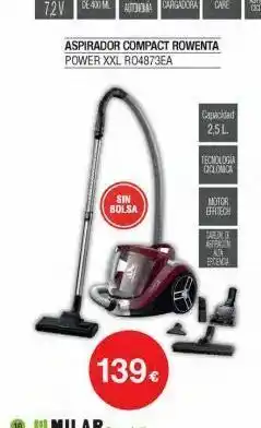 Milar Aspirador compact rowenta power xxl ro4873ea sin bolsa 139€ capacidad 2,5l tecnologia ciclonica motor effitech carkin r oferta