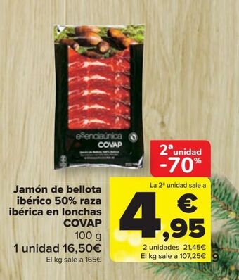 Carrefour Jamón de bellota ibérico 50% raza ibérica en lonchas covap oferta
