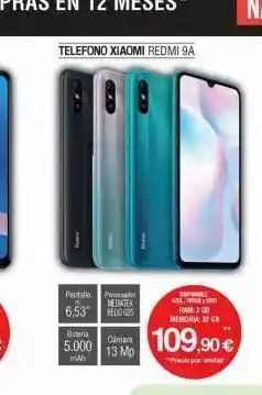 Milar Telefono xiaomi redmi 9a pantalla por mediatek el 25 6,53 bateria 5.000 mah cámara 13 mp deponible azavis ram: 2 gb m oferta
