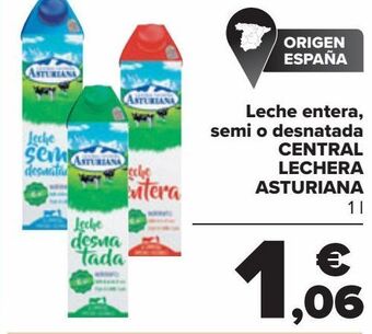 Carrefour Leche entera, semi o desnatada central lechera asturiana oferta