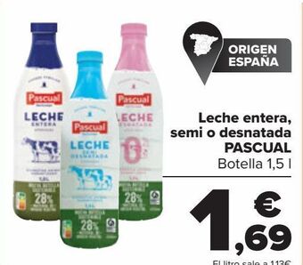 Carrefour Leche entera, semi o desnatada pascual oferta