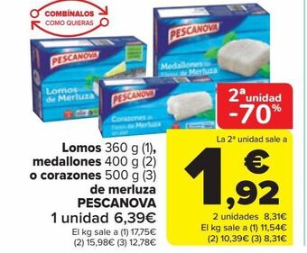 Carrefour Lomos medallones o corazones de merluza pescanova oferta