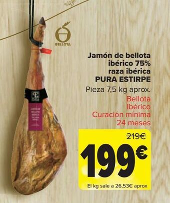 Carrefour Jamón de bellota ibérico 75% raza ibérica pura estirpe oferta