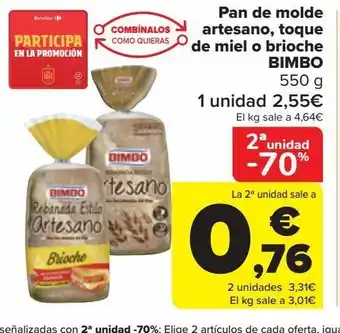 Carrefour Pan de molde artesano, toque de miel o brioche bimbo oferta
