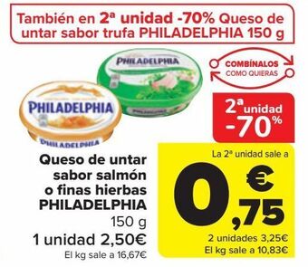 Carrefour Queso de untar sabor salmón o finas hierbas philadelphia oferta