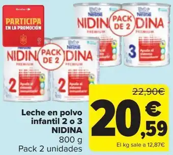 Carrefour Leche en polvo infantil 2 0 3 nidina oferta