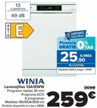 Carrefour Winia lavavajillas 13a1eww oferta