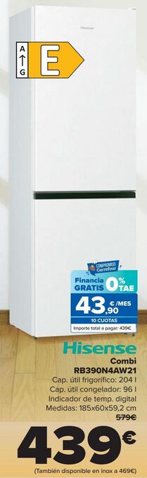Carrefour Hisense combi rb390n4aw21 oferta