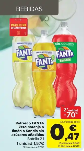 Carrefour Refresco fanta zero naranja o limón o sandía sin azúcares añadidos oferta