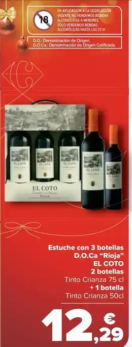 Carrefour Estuche con 3 botellas d.o.ca. "rioja" el coto 2 botellas tinto crianza + 1 botella tinto crianza oferta