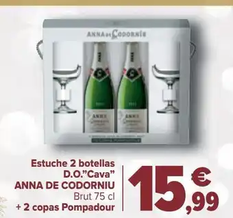 Carrefour Estuche 2 botellas d.o. "cava" anna de codorniu brut + 2 copas pompadour oferta