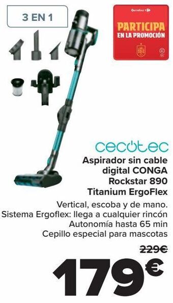 Carrefour Cecotec aspirador sin cable digital conga rockstar 890 titanium ergoflex oferta