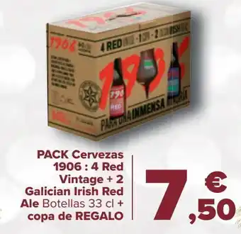 Carrefour Pack cervezas 1906: 4 red vintage + 2 galician irish red ale + copa de regalo oferta