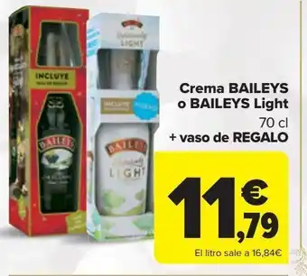 Carrefour Crema baileys o baileys light + vaso de regalo oferta