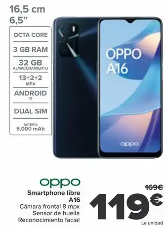 Carrefour Oppo smartphone libre a16 oferta