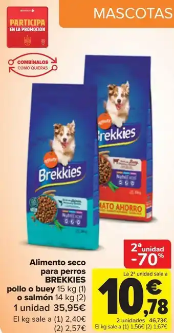 Carrefour Alimento seco para perros brekkies pollo o buey o salmón oferta
