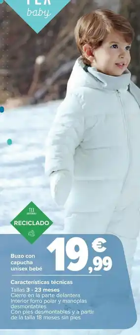 Carrefour Buzo con capucha unisex bebé oferta