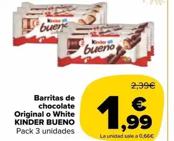 Carrefour Market Barritas de chocolate original o white kinder bueno oferta